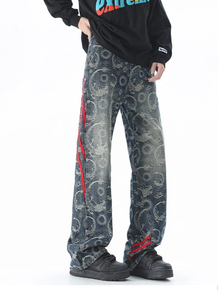 Men's Plus Size Contrast Striped Wide Leg Jeans - Dark Blue - M - 0e8a81fc43084279b5fdf31dcc0395bc - Max - Origin - Tatoo Tee