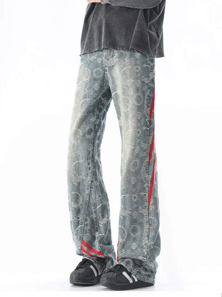 Men's Plus Size Contrast Striped Wide Leg Jeans - Retro Blue - M - 6a10649b46c145a592d01eb50db6168e - Max - Origin - Tatoo Tee