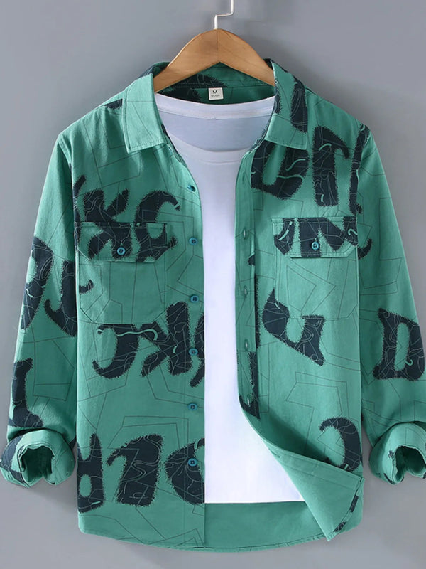 Men's Plus Size Printed Button Up Shirt - Green - M - 3b44832b5b8242fe9ca6c9ebd90151ea - Max - Origin - Tatoo Tee