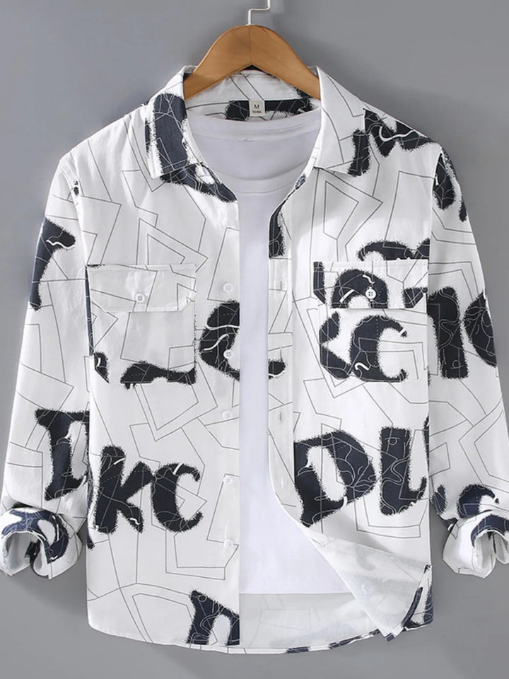 Men's Plus Size Printed Button Up Shirt - White - M - f8b294242f764d5cae7b7843818d3108 - Max - Origin - Tatoo Tee