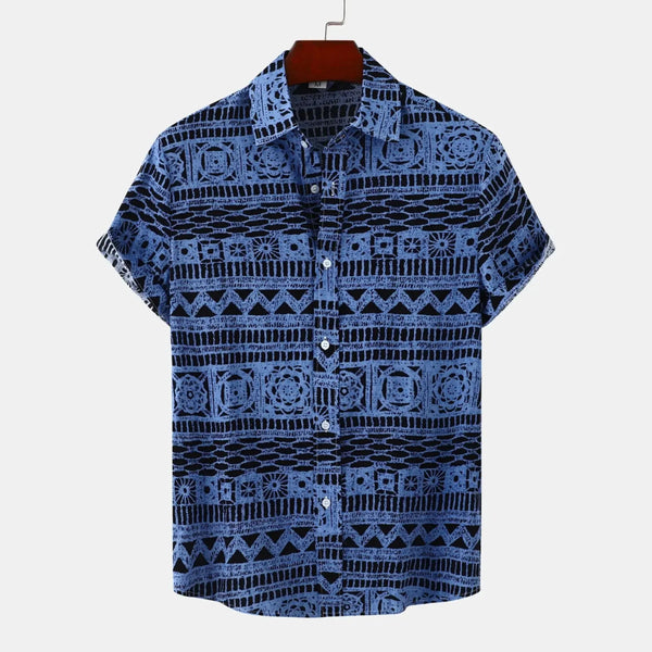 Men's Plus Size Printed Button Up Short Sleeve Shirt - Blue - M - 90eb3b60d0e34f9381ba3cc4587e09fc - Max - Origin - Tatoo Tee