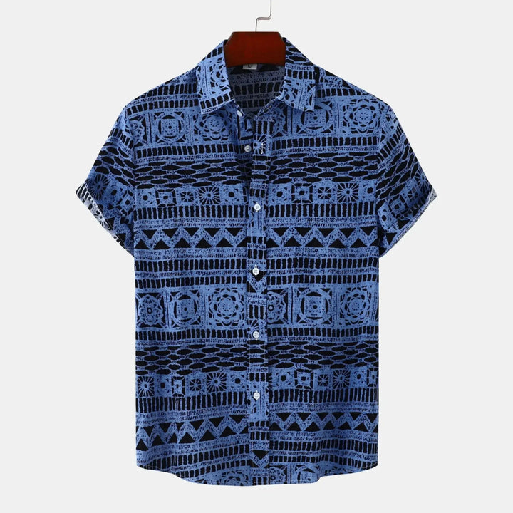 Men's Plus Size Printed Button Up Short Sleeve Shirt - Blue - M - 90eb3b60d0e34f9381ba3cc4587e09fc - Max - Origin - Tatoo Tee