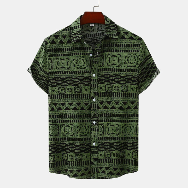 Men's Plus Size Printed Button Up Short Sleeve Shirt - Green - M - dc86fe8b967e41d4aa98330b68bbe518 - Max - Origin - Tatoo Tee