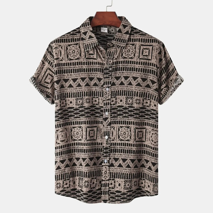 Men's Plus Size Printed Button Up Short Sleeve Shirt - Khaki - M - feb8b807c6324ec69d233eebe9833c75 - Max - Origin - Tatoo Tee