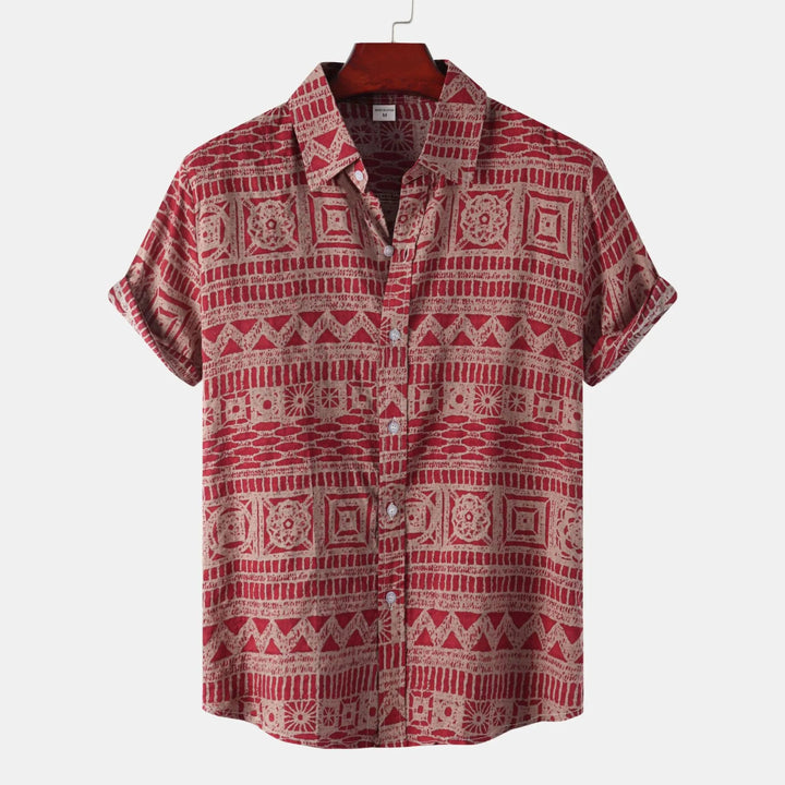 Men's Plus Size Printed Button Up Short Sleeve Shirt - Red - M - 458f7742b4b741c299eac80b51daf398 - Max - Origin - Tatoo Tee