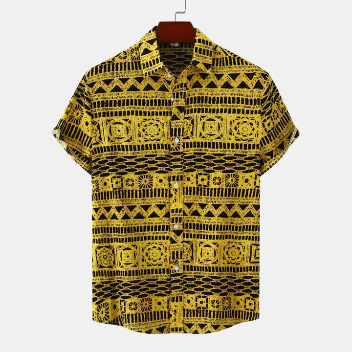 Men's Plus Size Printed Button Up Short Sleeve Shirt - Yellow - M - 6ff55ea3fd9848408dc5ad9c4a76ed61 - Max - Origin - Tatoo Tee