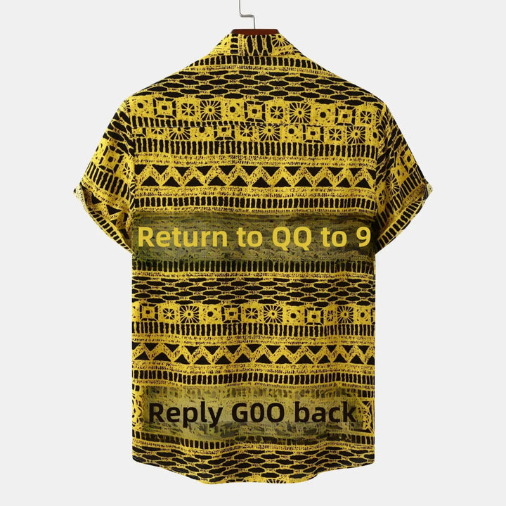 Men's Plus Size Printed Button Up Short Sleeve Shirt - Yellow - M - b9b8888f06ed4a3eb17af1e5ff161d5a - Max - Origin - Tatoo Tee