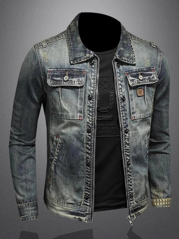 Men's Plus Size Vintage Washed Zip Up Denim Jacket - Navy Blue - M - 3d2bc4db35cd4773b2de2085b6e0a311 - Max - Origin - Tatoo Tee