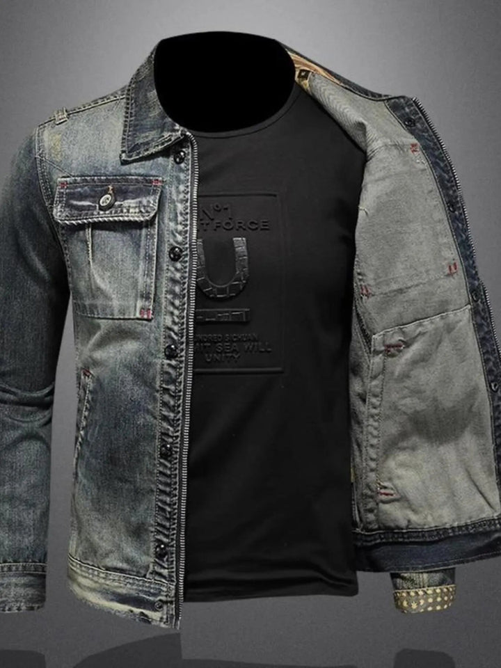 Men's Plus Size Vintage Washed Zip Up Denim Jacket - Navy Blue - M - 44de093f27014288b88b24af16171946 - Max - Origin - Tatoo Tee