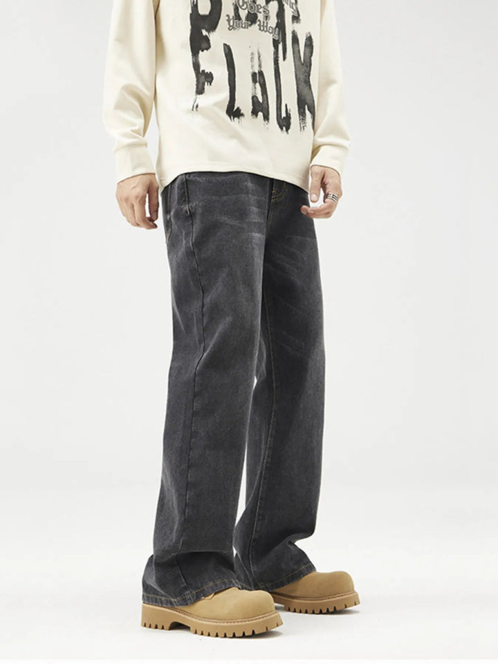 Men's Plus Size Wash Wide Leg Relaxed Fit Jeans - Black - M - 568380697066455da4f4ee80ba2ccea6 - Max - Origin - Tatoo Tee