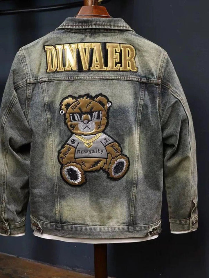 Men's Plus Size Washed Denim Jacket with Embroidered Patch - Light Blue - M - 20c81b4f51124c39a058b6e3a357bb77 - Max - Origin - Tatoo Tee