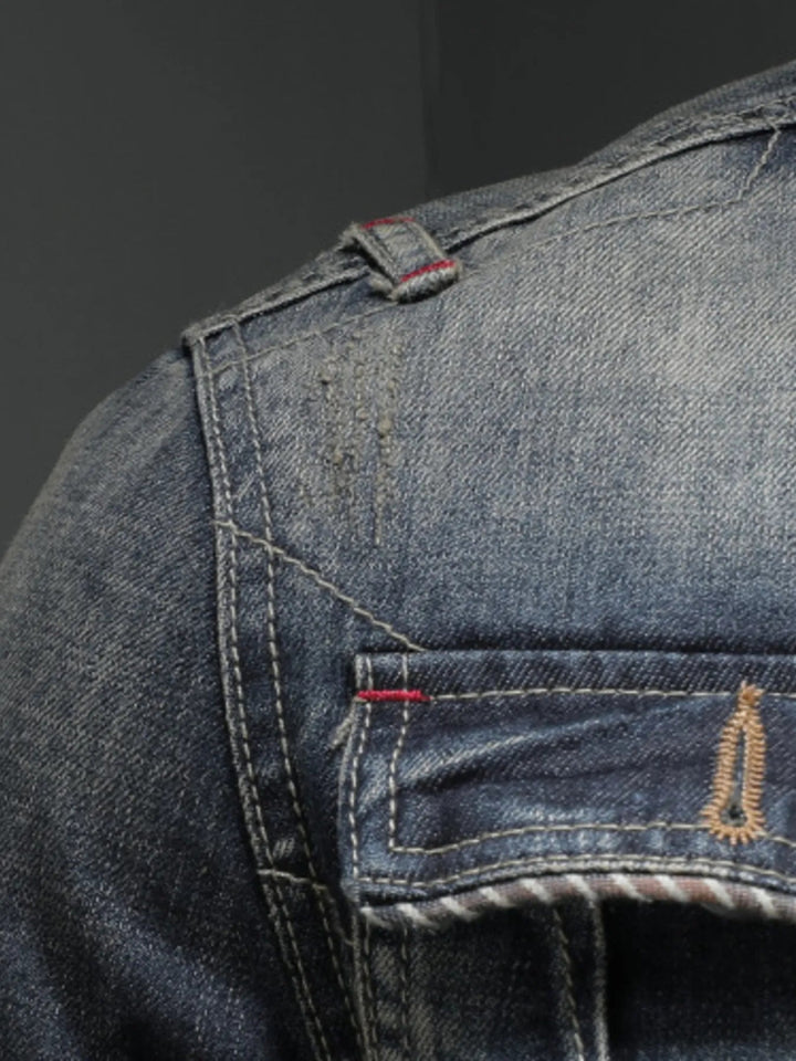 Men's Plus Size Washed Zip Up Denim Jacket with Chest Pockets - Blue - M - cbfb3c9d66494bd38e80df6ff9dc4095 - Max - Origin - Tatoo Tee