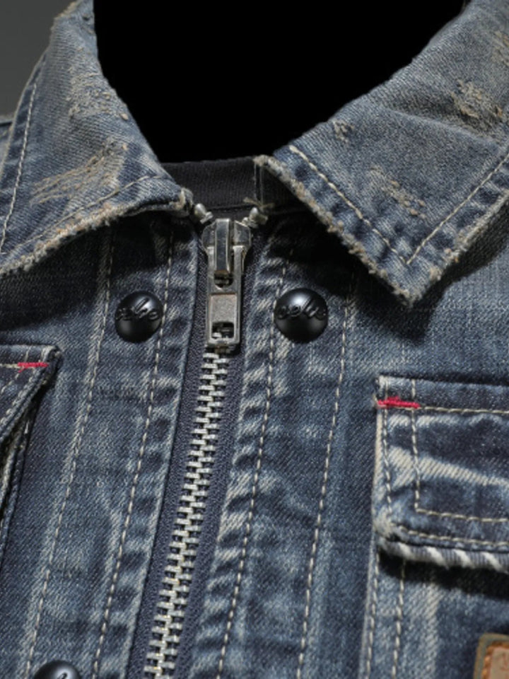 Men's Plus Size Washed Zip Up Denim Jacket with Chest Pockets - Blue - M - 99a94b2385754fdf961ecf7c131db585 - Max - Origin - Tatoo Tee