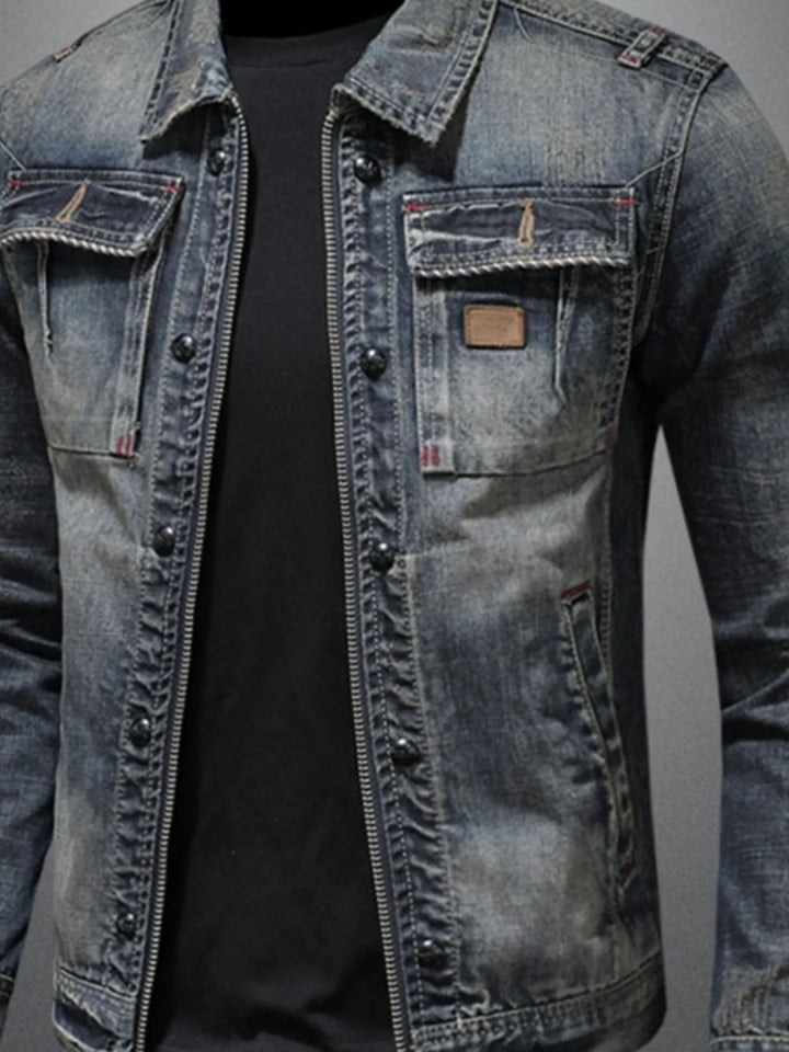 Men's Plus Size Washed Zip Up Denim Jacket with Chest Pockets - Blue - M - 62c86aed7e054ef48ed4f3f61f9d01ad - Max - Origin - Tatoo Tee