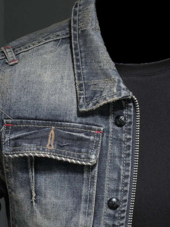 Men's Plus Size Washed Zip Up Denim Jacket with Chest Pockets - Blue - M - 759a3674b0fe4fe881468d977d224ee5 - Max - Origin - Tatoo Tee