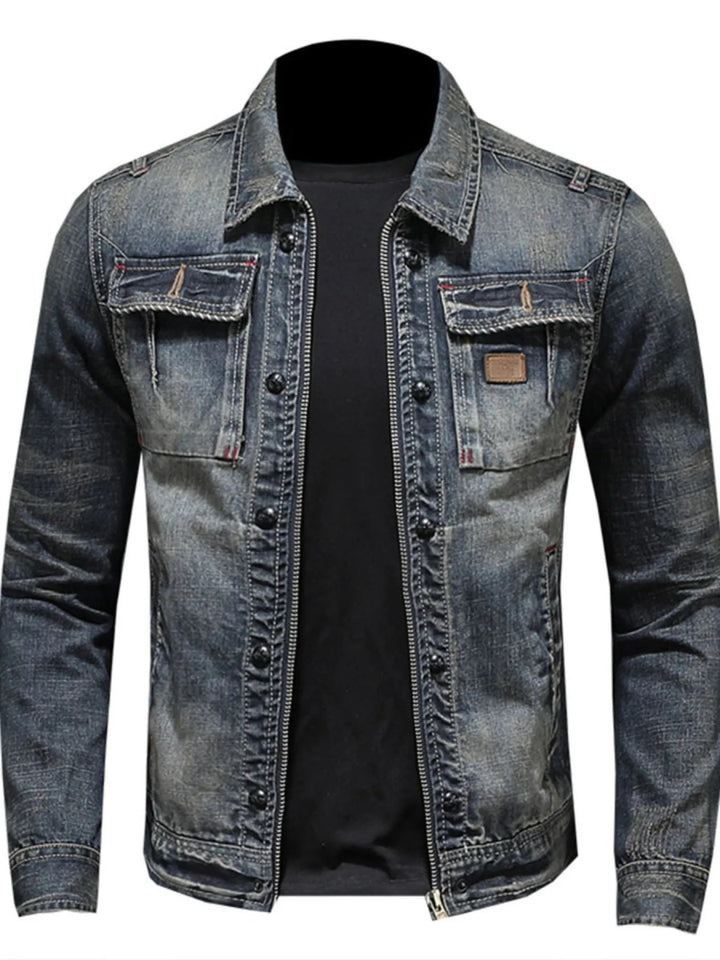 Men's Plus Size Washed Zip Up Denim Jacket with Chest Pockets - Blue - M - 5fe96c72d74a4ce4914b30018bb45e38 - Max - Origin - Tatoo Tee