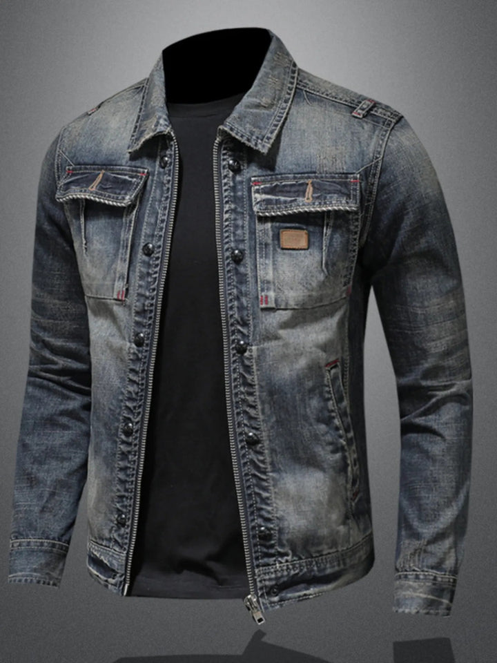 Men's Plus Size Washed Zip Up Denim Jacket with Chest Pockets - Blue - M - 364214119e3142a59c26e55d0f335e4e - Max - Origin - Tatoo Tee
