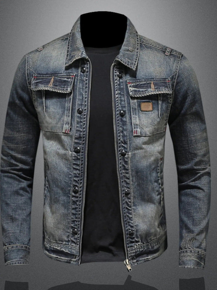Men's Plus Size Washed Zip Up Denim Jacket with Chest Pockets - Blue - M - f881d6692c53412a83926daaf136a728 - Max - Origin - Tatoo Tee