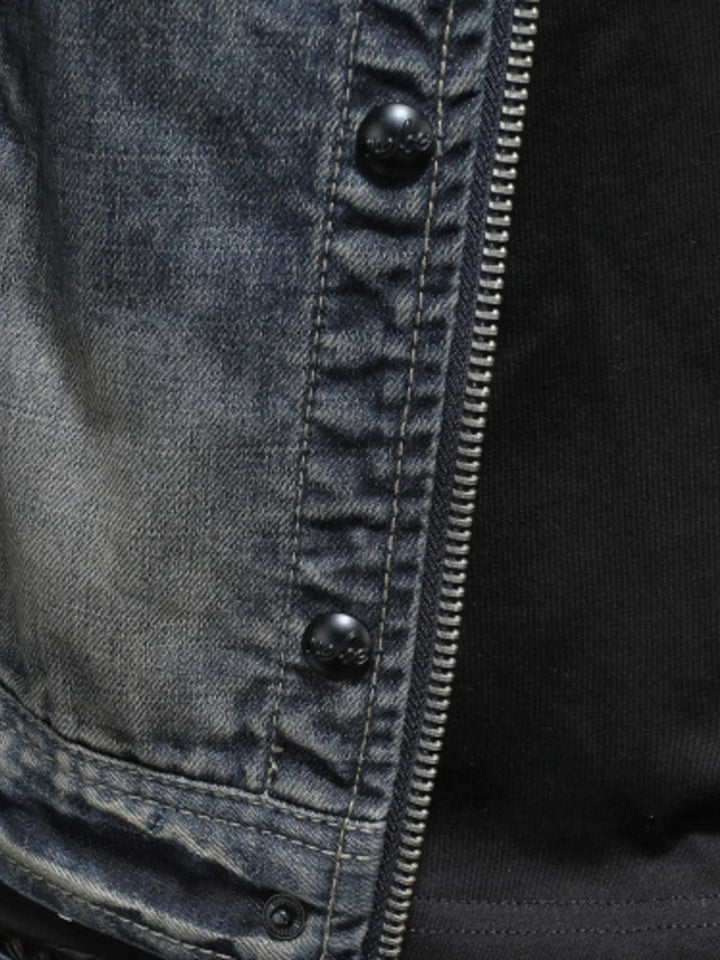 Men's Plus Size Washed Zip Up Denim Jacket with Chest Pockets - Blue - M - ce528aec869440539b36631ed10afb6b - Max - Origin - Tatoo Tee