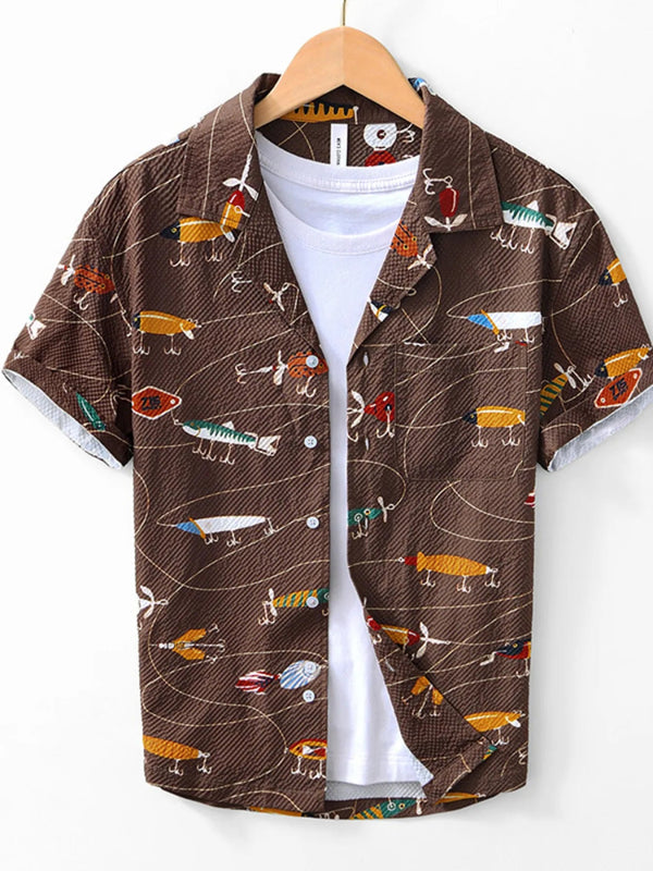 Men's Printed Button Up Short Sleeve Shirt - Coffee - M - 5282f9560c9d4d38888240cf530a458e - Max - Origin - Tatoo Tee