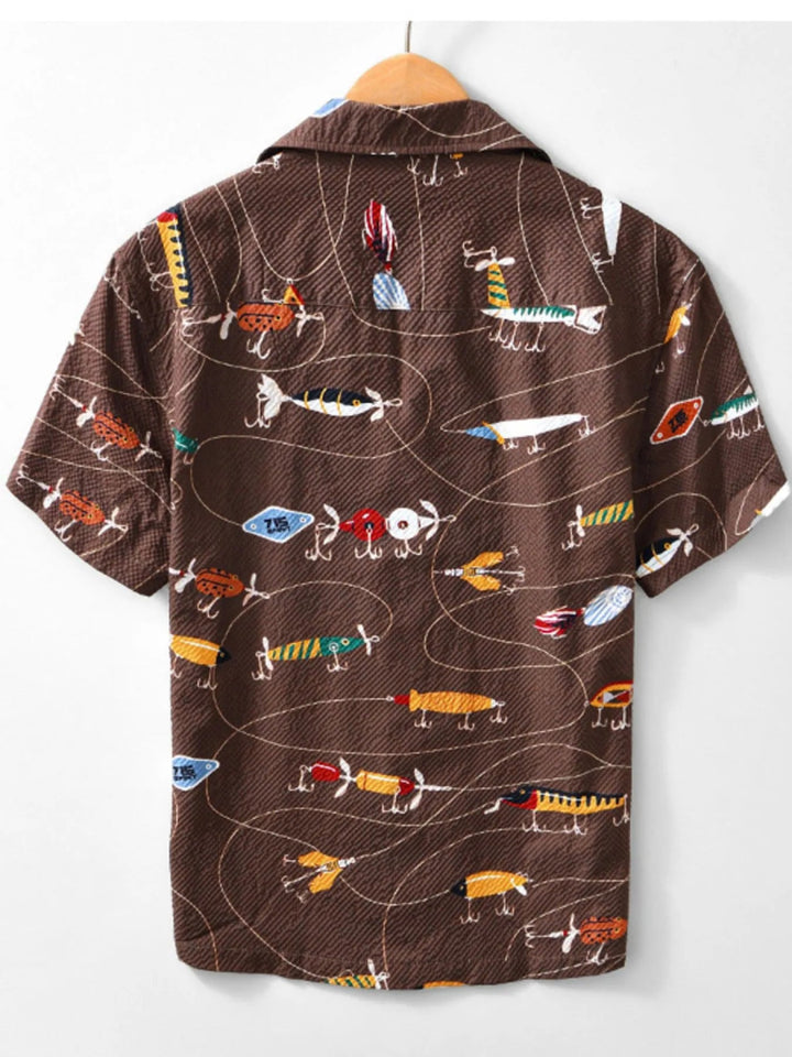 Men's Printed Button Up Short Sleeve Shirt - Coffee - M - ba9a5403 - 740a - 46d0 - b55b - a37687af1687 - Max - Origin - Tatoo Tee