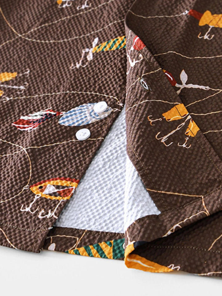 Men's Printed Button Up Short Sleeve Shirt - Coffee - M - 184178a7 - 587e - 4f43 - a98d - 5a325535b8ec - Max - Origin - Tatoo Tee