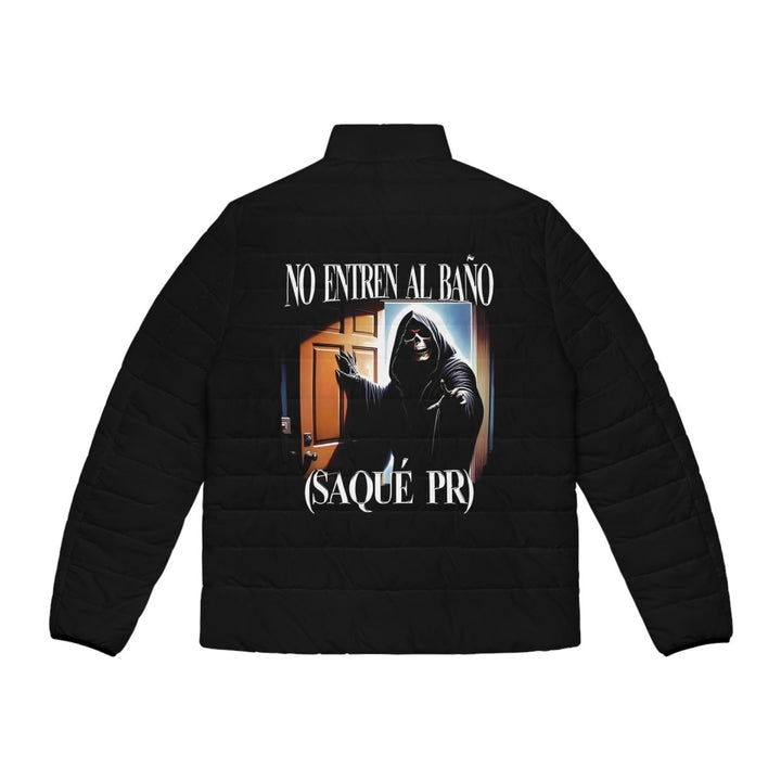 Men's Puffer Jacket - "No Entren Al Baño" - S - Black zipper - Men's Puffer Jacket - "No Entren Al Baño" - Tatoo Tee