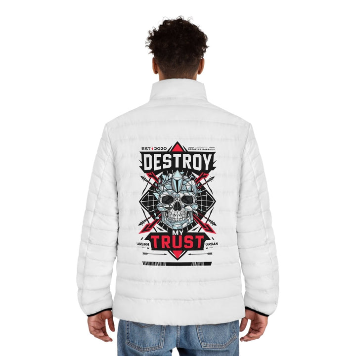 Men's Puffer Jacket - Urban Skull Design - Trust Your Style - S - Black zipper - Men's Puffer Jacket - Urban Skull Design - Trust Your Style - Tatoo Tee