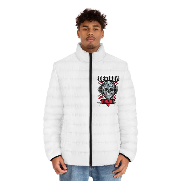 Men's Puffer Jacket - Urban Skull Design - Trust Your Style - S - Black zipper - Men's Puffer Jacket - Urban Skull Design - Trust Your Style - Tatoo Tee
