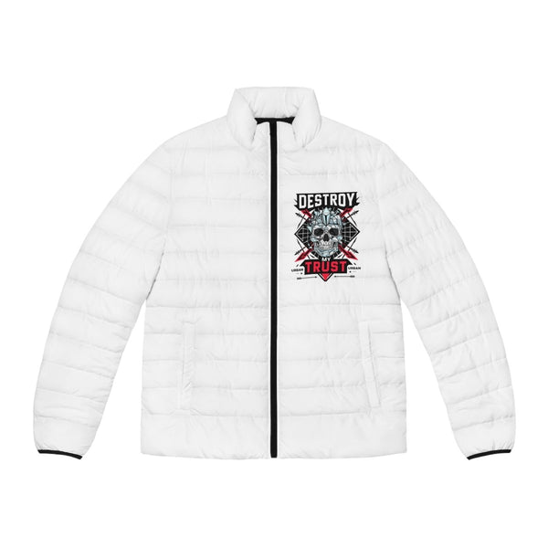 Men's Puffer Jacket - Urban Skull Design - Trust Your Style - S - Black zipper - Men's Puffer Jacket - Urban Skull Design - Trust Your Style - Tatoo Tee
