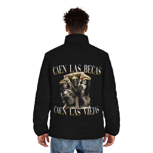 Men's Puffer Jacket with Bold Graphic Design - Perfect for Casual Wear - S - Black zipper - Men's Puffer Jacket with Bold Graphic Design - Perfect for Casual Wear - Tatoo Tee