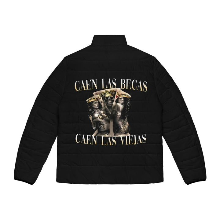 Men's Puffer Jacket with Bold Graphic Design - Perfect for Casual Wear - S - Black zipper - Men's Puffer Jacket with Bold Graphic Design - Perfect for Casual Wear - Tatoo Tee