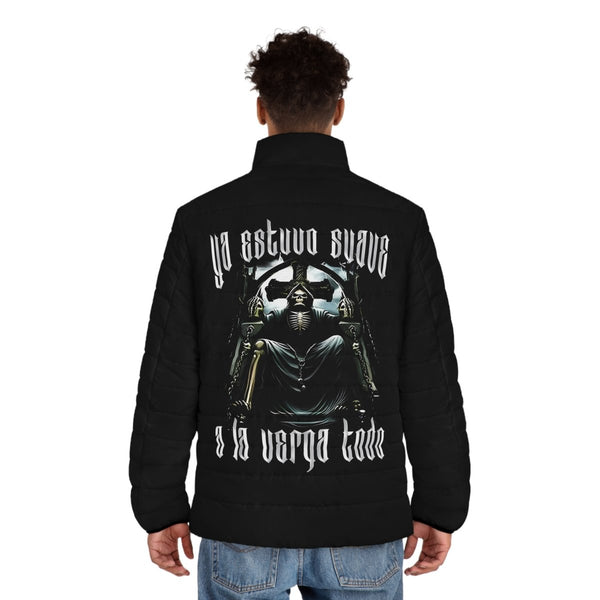 Men's Puffer Jacket with Edgy Graphic Design - Perfect for Casual Wear and Street Style - S - Black zipper - Men's Puffer Jacket with Edgy Graphic Design - Perfect for Casual Wear and Street Style - Tatoo Tee