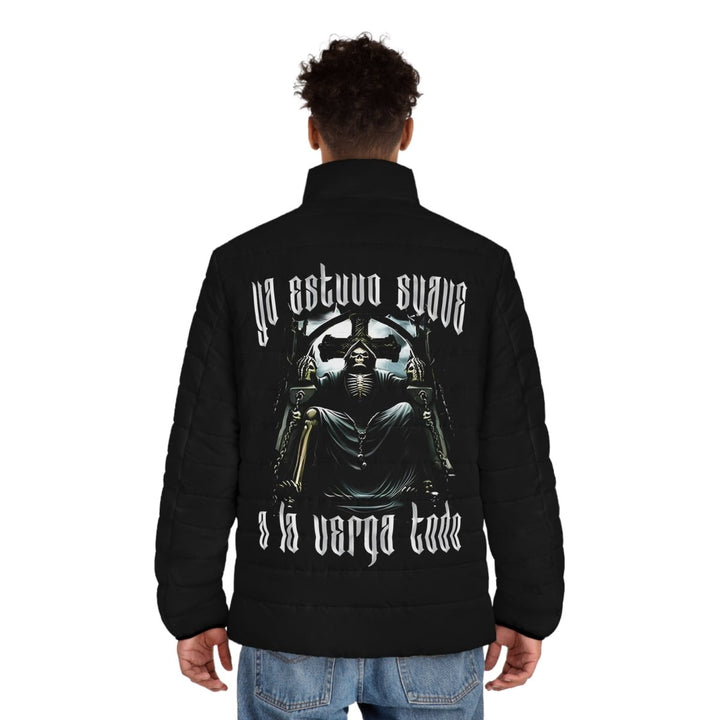 Men's Puffer Jacket with Edgy Graphic Design - Perfect for Casual Wear and Street Style - S - Black zipper - Men's Puffer Jacket with Edgy Graphic Design - Perfect for Casual Wear and Street Style - Tatoo Tee