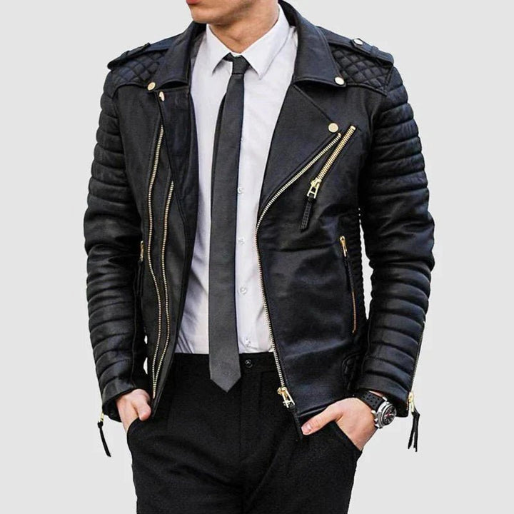 Men's Quilted Leather Biker Jacket - Male - XS - Men's Quilted Leather Biker Jacket - Tatoo Tee