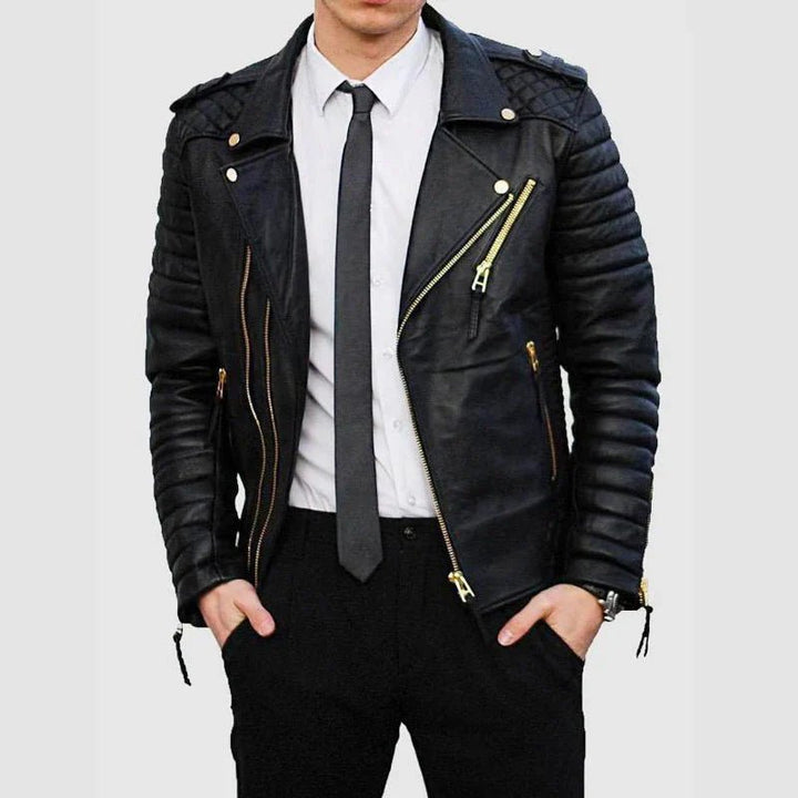 Men's Quilted Leather Biker Jacket - Male - XS - Men's Quilted Leather Biker Jacket - Tatoo Tee