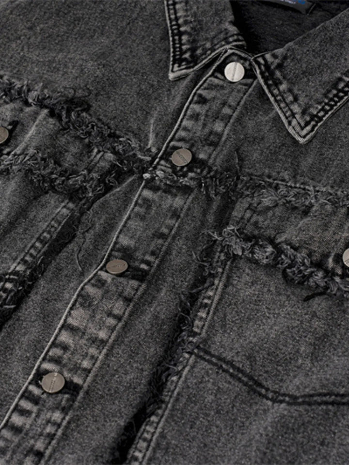 Men's Raw Hem Button Up Sleeveless Denim Jacket - Black - M - 4af505b598614824bec4bbdf8308838e - Max - Origin - Tatoo Tee