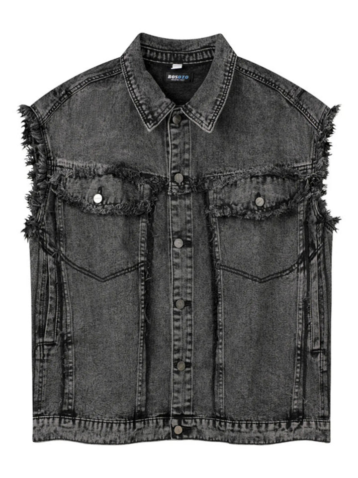 Men's Raw Hem Button Up Sleeveless Denim Jacket - Black - M - 9dd96c4c419a4c86a131947dc543783e - Max - Origin - Tatoo Tee
