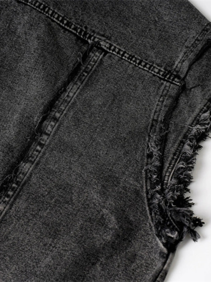 Men's Raw Hem Button Up Sleeveless Denim Jacket - Black - M - 962290952bc14d189163bec00d42dbdd - Max - Origin - Tatoo Tee