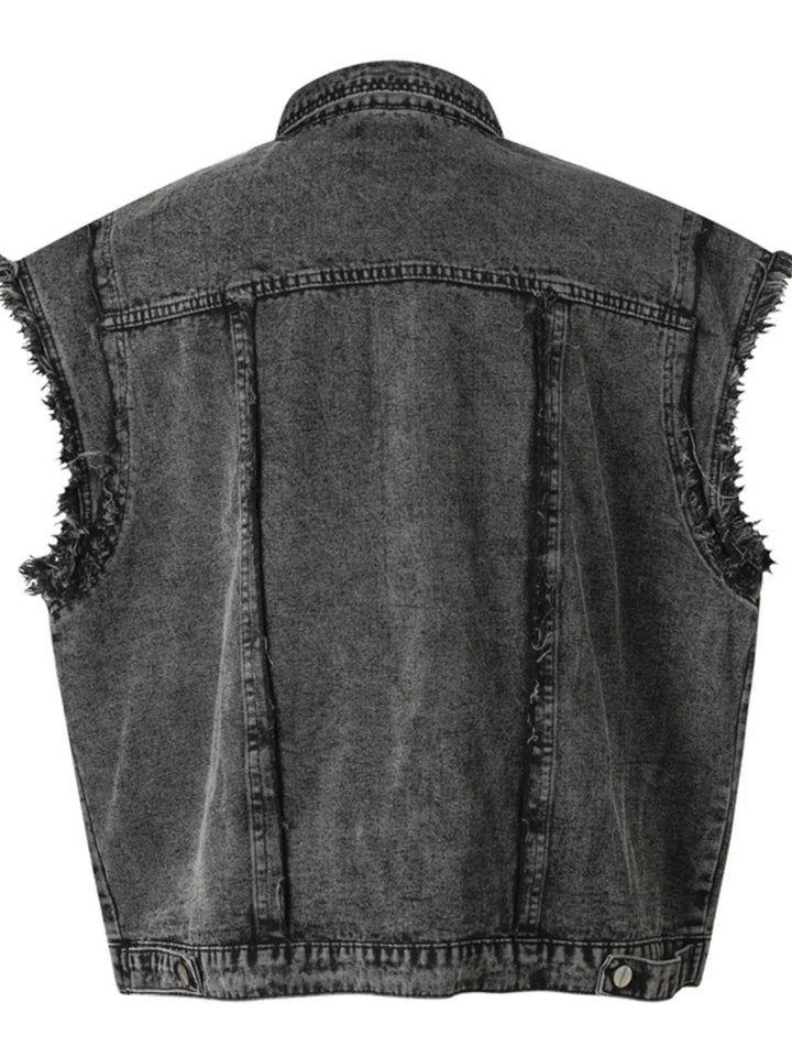 Men's Raw Hem Button Up Sleeveless Denim Jacket - Black - M - 9b5d68bcc9a04572a6cad17be5ee6739 - Max - Origin - Tatoo Tee