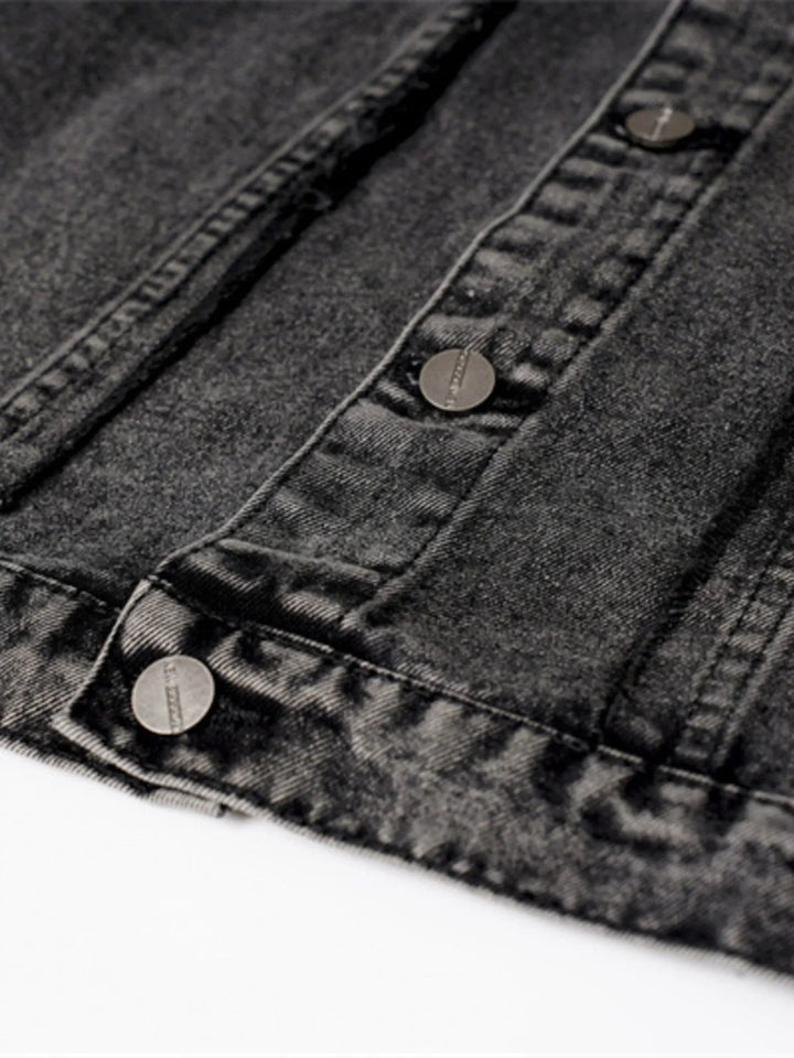 Men's Raw Hem Button Up Sleeveless Denim Jacket - Black - M - ba8307264c14438787a8c7a2f42c9314 - Max - Origin - Tatoo Tee