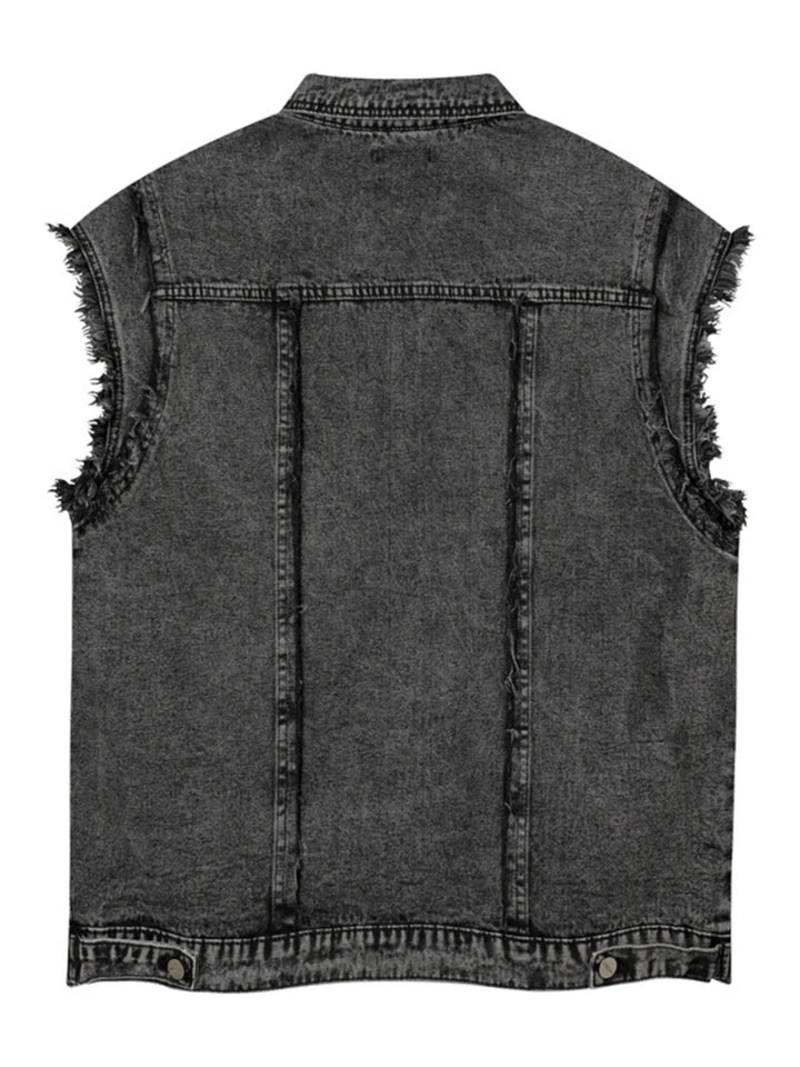 Men's Raw Hem Button Up Sleeveless Denim Jacket - Black - M - 39163c1fbe7e4073a0b1aa49e630edb9 - Max - Origin - Tatoo Tee