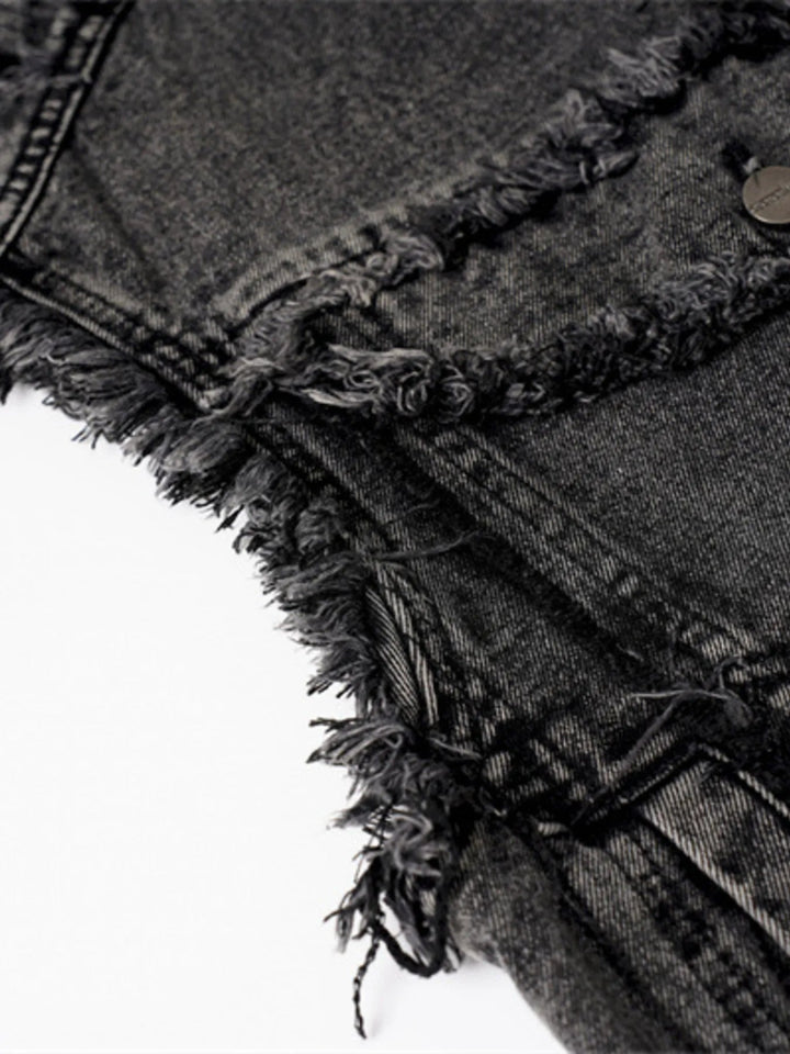 Men's Raw Hem Button Up Sleeveless Denim Jacket - Black - M - fcdad2b28bf24fbc9ea4e42a17a29d9f - Max - Origin - Tatoo Tee