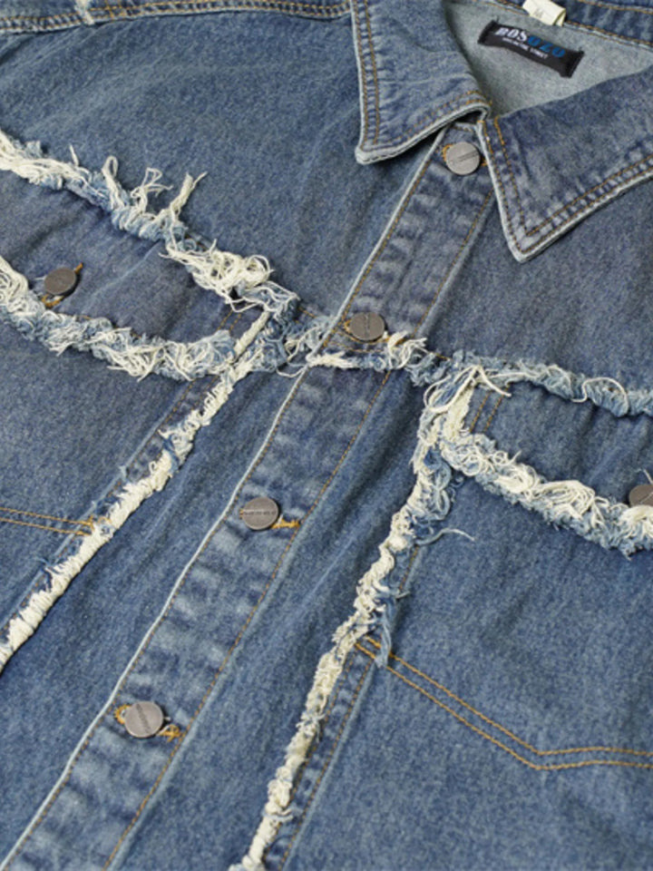 Men's Raw Hem Button Up Sleeveless Denim Jacket - Blue - M - 103857c1f6b34391afa792b1aa09db52 - Max - Origin - Tatoo Tee