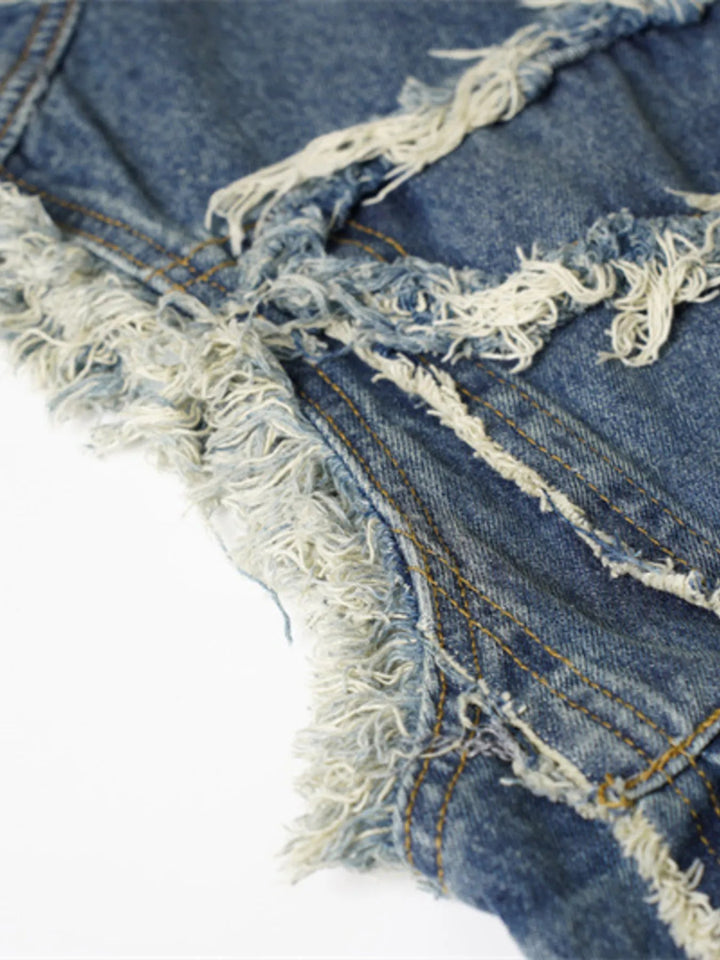 Men's Raw Hem Button Up Sleeveless Denim Jacket - Blue - M - 3a032d4683544101aebae57d022b6ffc - Max - Origin - Tatoo Tee