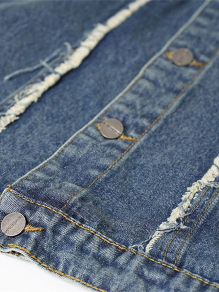 Men's Raw Hem Button Up Sleeveless Denim Jacket - Blue - M - fb2d852a80114e1282c0ee2236a99464 - Max - Origin - Tatoo Tee