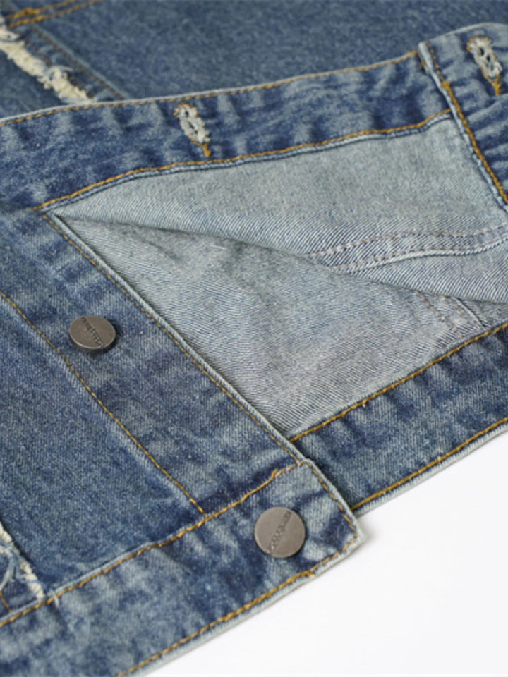 Men's Raw Hem Button Up Sleeveless Denim Jacket - Blue - M - 01fdc61c578847dd8342f5e208fed87f - Max - Origin - Tatoo Tee