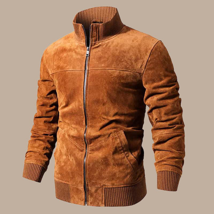 Men’s Real Leather Jacket With Rib Cuff Standing Collar - S - Men’s Real Leather Jacket With Rib Cuff Standing Collar - Tatoo Tee