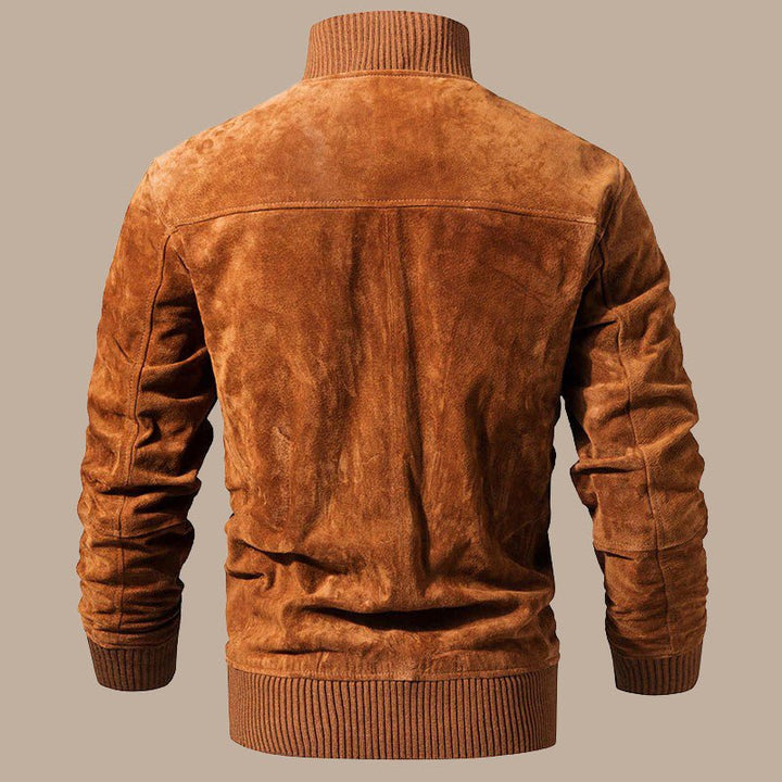 Men’s Real Leather Jacket With Rib Cuff Standing Collar - S - Men’s Real Leather Jacket With Rib Cuff Standing Collar - Tatoo Tee