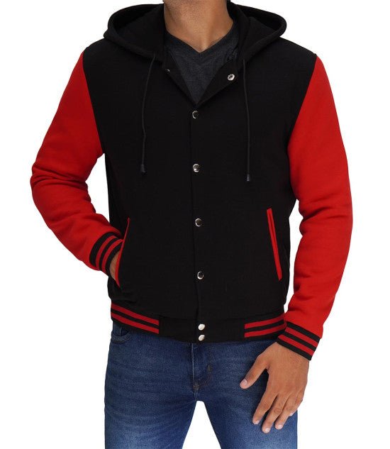 Men’s Salerno Red and Black Varsity Jacket with Hood